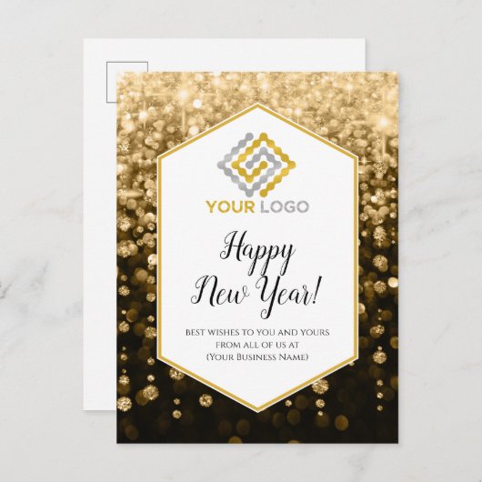 Carte Postale Bonne année Gold Sparkles Logo Business (Devant / Derrière)
