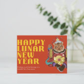Carte Postale Bonne année Lunaire Rouge & Or Design (Debout devant)