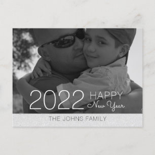 Carte Postale Bonne Année Paillettes Argent Photo