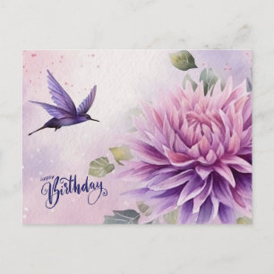 Carte Postale Bonne aquarelle d'anniversaire Dahlia Flower