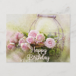 Carte Postale Bonne aquarelle d'anniversaire Roses roses roses d