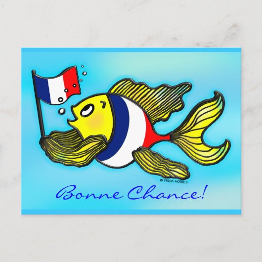 Carte Postale BONNE CHANCE French Flag Fish funny cartoon (Devant)