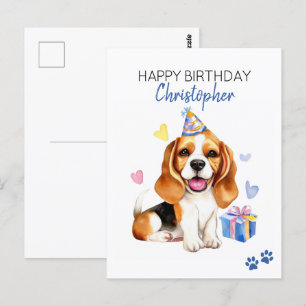 Carte Postale Bonne Fête d'anniversaire personnalisée Beagle 
