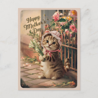Carte Postale Bonne fête des mères mignonne Chat Vintage Retro