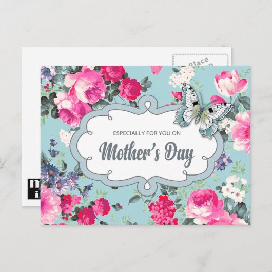 Carte Postale Bonne fête des mères. Tableau Rose ancien (Devant / Derrière)