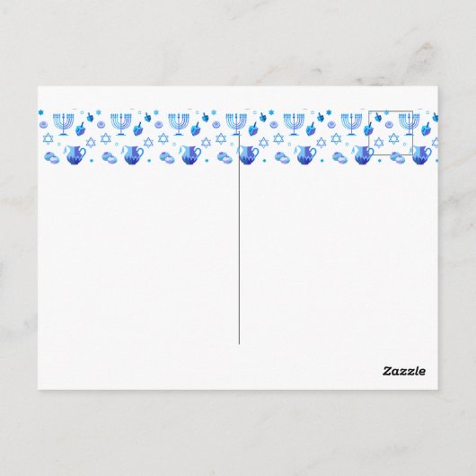 Carte Postale Bonne fête Hanoukka belle décoration bleue (Dos)