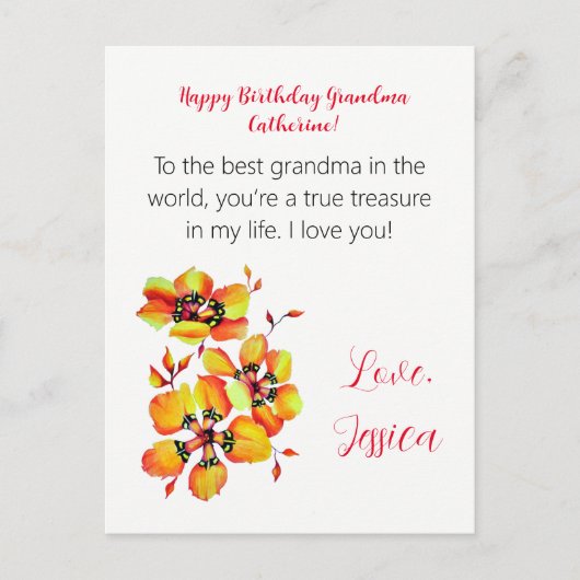 Carte Postale Bonne grand-mère d'anniversaire ! Je t'aime ! (Devant)