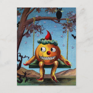 Carte Postale Bonne Halloween du Citrouille sur une aile