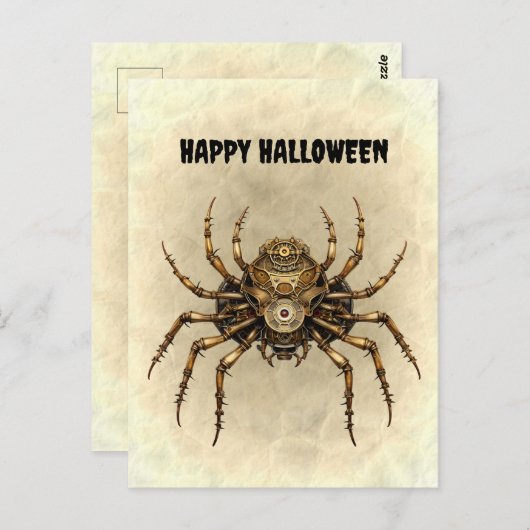 Carte Postale Bonne Halloween Steampunk Spider (Devant / Derrière)