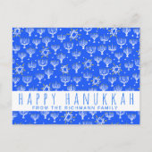 Carte Postale Bonne Hanoukka Star de David Menorah Blue CUSTOM (Devant)