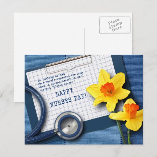 Carte Postale Bonne Journée des infirmières. Daffodiles de print (Devant / Derrière)