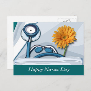 Carte Postale Bonne Journée des infirmières. Stethoscope et marg