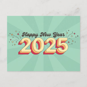 Carte Postale Bonne nouvelle année 2025 rétro 3d typographie des