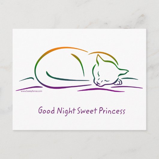 Carte Postale Bonne Nuit Douce Princesse (Chat) (Devant)