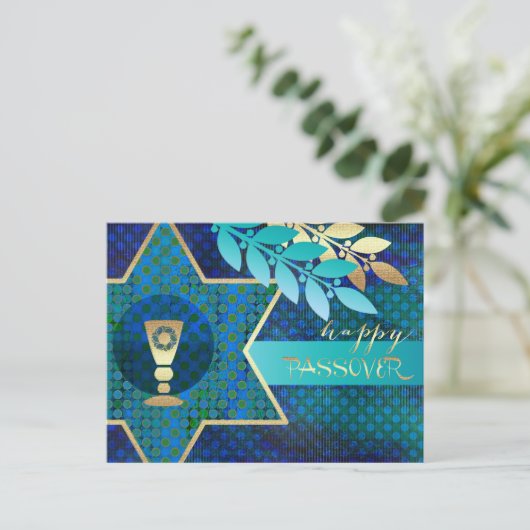 Carte Postale Bonne Pâque. Star of David and Kiddush Cup (Debout devant)