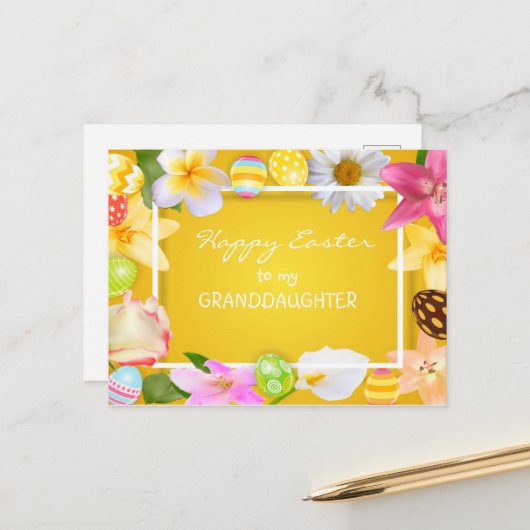 Carte Postale Bonne Pâques à ma petite-fille (Devant/Arrière en situation)