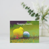 Carte Postale Bonne Pâques avec le poulet et la balle de golf Ca (Debout devant)