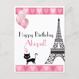 Carte Postale Bonne Parties scintillant d'anniversaire Coeur ros