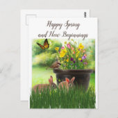 Carte Postale Bonne Printemps / Pâques Collage Fleurs d'Art (Devant / Derrière)