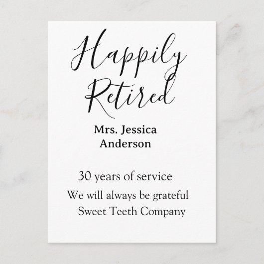 Carte Postale Bonne retraite ajouter le nom années de service à  (Devant)