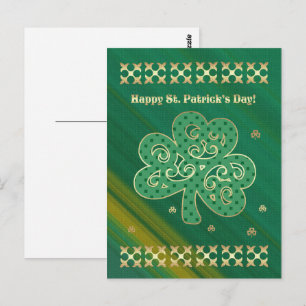 Carte Postale Bonne Saint Patrick. Élégant Shamrock Or