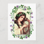 Carte Postale Bonne Saint Patrick. Irlandaise avec harpe (Devant)