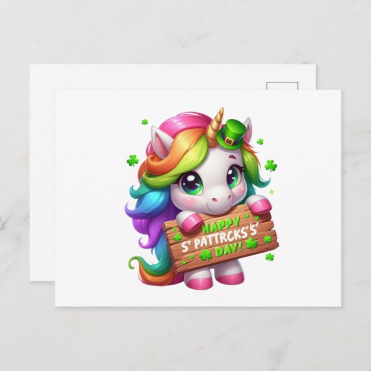 Carte Postale Bonne Saint Patrick's Day Unicorn (Devant / Derrière)