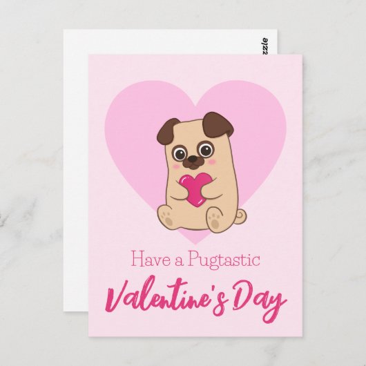 Carte Postale Bonne Saint Valentin ! | Drôle Carlin mignon (Devant / Derrière)