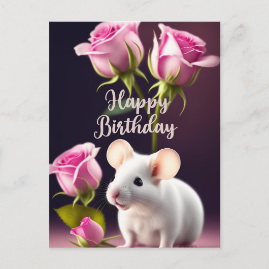 Carte Postale Bonne Souris d'anniversaire mignonne avec Roses ro (Devant)