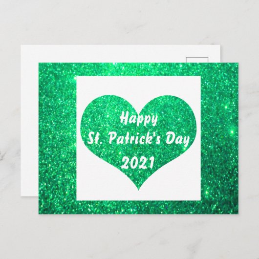 Carte Postale Bonne St Patrick's Day Parties scintillant verte C (Devant / Derrière)