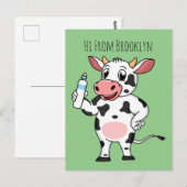Carte Postale Bonne vache avec dessin animé de biberon (Devant / Derrière)