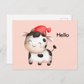 Carte Postale Bonne vache dans un Casquette rouge mignon (Devant / Derrière)