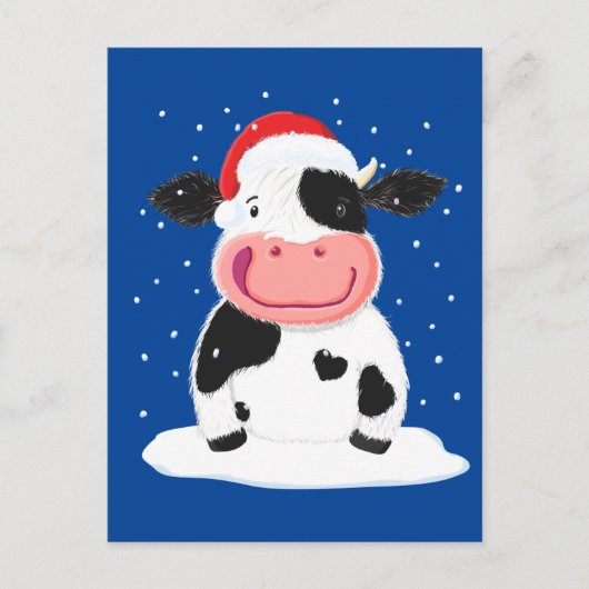 Carte Postale Bonne Vache Holstein Dans La Neige De Noël (Devant)
