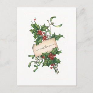 Carte Postale Bonnes Fêtes festives avec Holly & Mistletoe