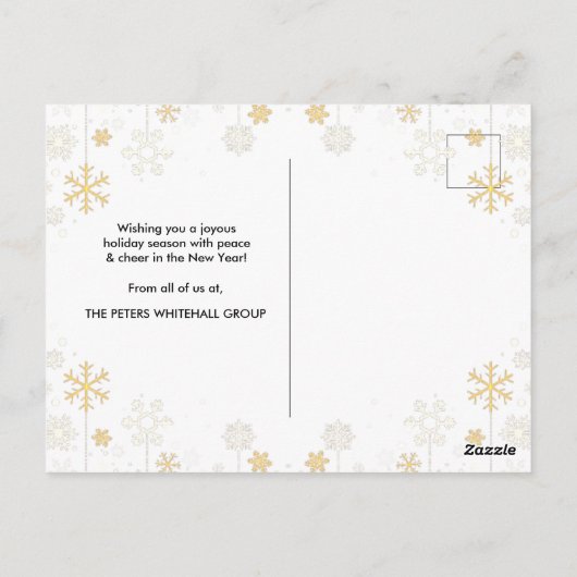 Carte Postale Bonnes Fêtes simples Gold Snowflake Business (Dos)