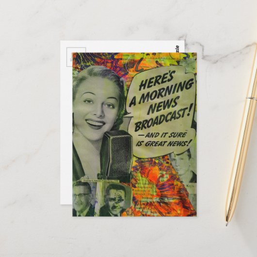 Carte Postale Bonnes Nouvelles Retro Collage Multimédia (Devant/Arrière en situation)