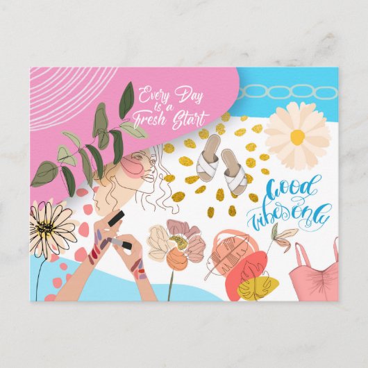 Carte Postale Bonnes vibes Seulement Fresh Start Citation Summer (Devant)