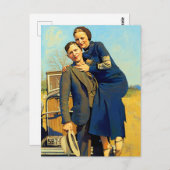 Carte Postale Bonnie Parker Clyde Barrow 1933 Peinture Faux (Devant / Derrière)