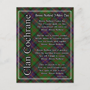 Carte Postale Bonnie Scotland J'Adore Le Clan Cochrane Tartan