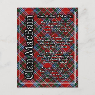 Carte Postale Bonnie Scotland J'Adore Le Clan MacBain Tartan