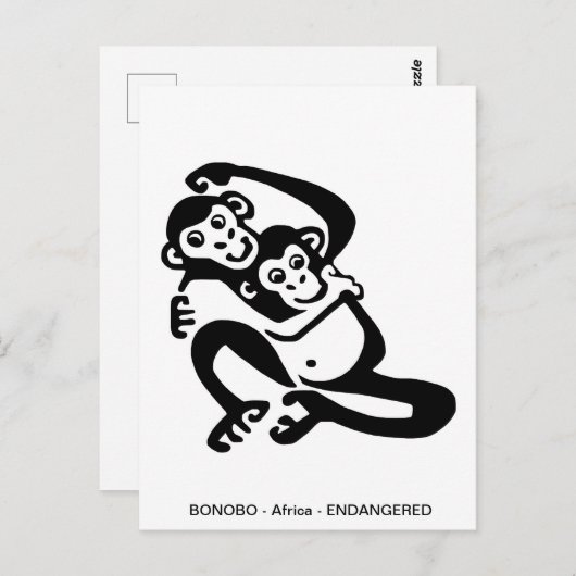 Carte Postale BONOBO - Chimpanzé - Primate - Ape - (Devant / Derrière)