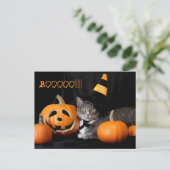 Carte postale Boo Halloween avec chat (Debout devant)