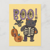 Carte Postale Boo ! Patchwork squelette chat et chaume Halloween (Devant)