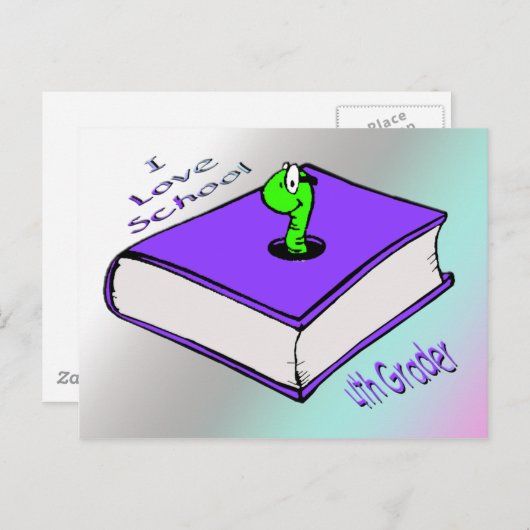 Carte Postale Bookworm 4th Grader - I love School (Devant / Derrière)