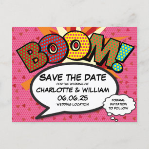 Carte Postale BOOM Sauvegarder la date Fun Moderne Cool