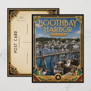 Carte Postale Boothbay Harbor Maine Art Déco vintage de l'âge d'
