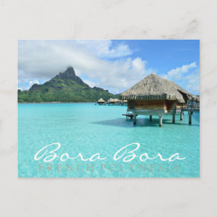 Carte Postale Bora Bora overwater resort double text postcard