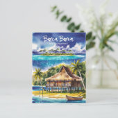 Carte Postale Bora Bora Polynésie Française Aquarelle Peinture (Debout devant)