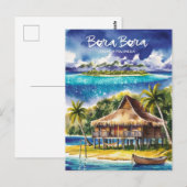 Carte Postale Bora Bora Polynésie Française Aquarelle Peinture (Devant / Derrière)