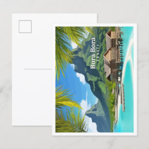 Carte Postale Bora Bora Tahiti Art Vintage Illustration de voyag
